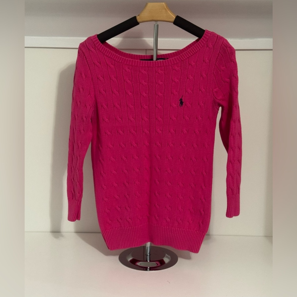 Ralph Lauren Sport Vibrant Pink Boatneck Cable Knit Sweater Size:M